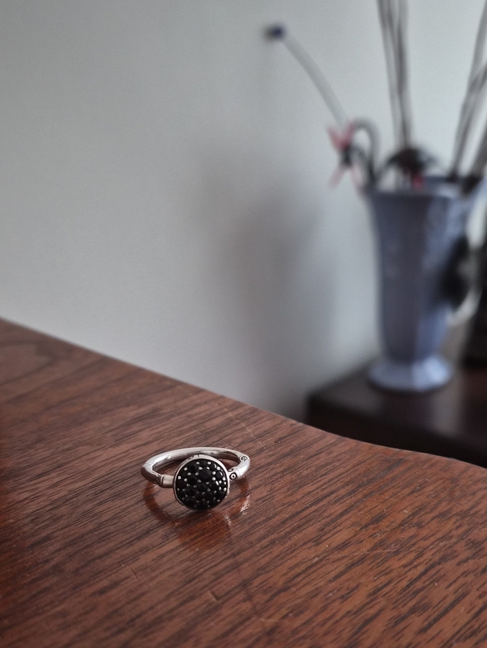 John Hardy Sterling Silver Black Sapphire Bamboo Signet Ring Size 7